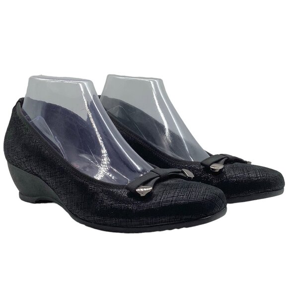 MUNRO AMERICAN 8W 8 Wide Randa Crosshatch Wedge Pump Heel Metallic Sparkle Black - Picture 2 of 11